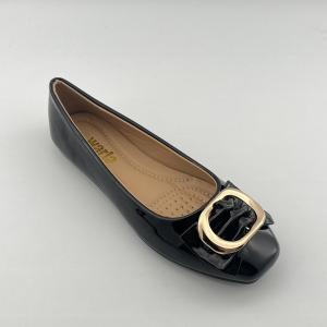 Black Patent Leather Low-Cut Square-Toe Flat Shoes