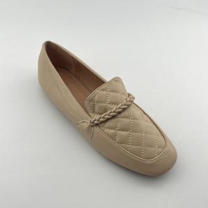 Flat Square-Toe Mid-Cut Stitched Diamond-Patterned Flat Shoes