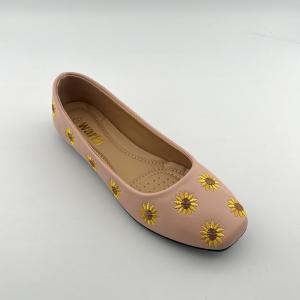 Low-Cut Square-Toe Flat Shoes with Embroidered Sunflowers