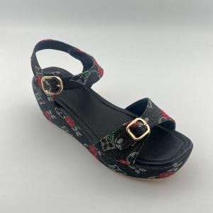 Thick-Soled Wedge Printed Sandals with Extra-High Platform and Open Toe