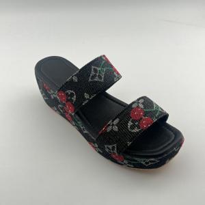 Thick-Soled Wedge Printed Slippers with Extra-High Platform and Open Toe